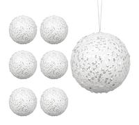 Hollyone 10CM Glittery Large Baubles, 6PCS White Christmas Tree Decorations, Hanging Ornaments with Sequins, Giant Xmas Balls for Party, Wedding, Centerpiece, Tree Decor