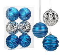 Hollyone 10CM Large Baubles, 6PCS Blue & Silver Christmas Tree Decorations, Giant Xmas Balls Hanging Ornaments for Wedding Party Tree Decor