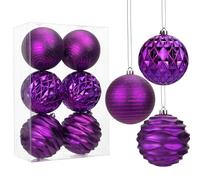Hollyone 10CM Large Christmas Baubles, 6PCS Purple Baubles for Christmas Tree Decorations, Giant Xmas Balls Christmas Hanging Ornaments for Wedding Party Tree Decor