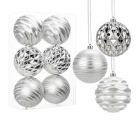 Hollyone 10CM Large Christmas Baubles, 6PCS Silver Baubles for Christmas Tree Decorations, Giant Xmas Balls Christmas Hanging Ornaments for Wedding Party Tree Decor
