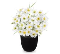 Hollyone 12'' Artificial Poppy Flowers in Black Pot, White Fake Poppies with Pot for Home Decor, Silk Faux Flowers Indoors for Living Room, Kitchen, Bathroom, Shelf, Table
