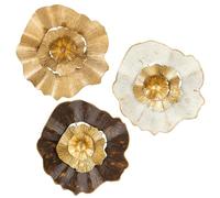 Hollyone 12" Gold Wall Décor Pack of 3 Metal Flower Plate Wall Art Modern Accent Hanging Wall Decorations for Home Office Bedroom Living Room Wall Sculptures
