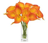 Hollyone 12 pcs Artificial Calla Lilies with Glass Vase Realistic Fake Flowers, Real Touch Orange Faux Flowers in Vase for Home, Living Room, Wedding, Centerpiece, Office, Party Decorations