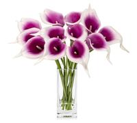 Hollyone 12 pcs Artificial Calla Lilies with Glass Vase Realistic Fake Flowers, Real Touch Purple Faux Flowers in Vase for Home, Living Room, Wedding, Centerpiece, Office, Party Decorations