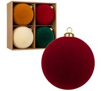 Hollyone 12CM Velvet Christmas Baubles, 4PCS Large Balls for Christmas Tree Decorations, Mixed Colour Xmas Baubles, Giant Hanging Ornaments for Wedding, Party, Home Decor, Mantle