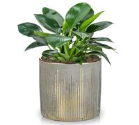 Hollyone 13.5CM Ceramic Plant Pot, Plant Planter with Drainage Hole and Plug, Decorative Garden Pot with Gold Patterns, Handmade Pottery for Succulent, Cactus, Orchid, Herb, House Plant