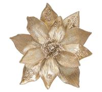 Hollyone 13.7'' Glitter Artificial Christmas Flowers, 3PCS Champagne Gold Large Christmas flowers Fake Magnolia Flowers, Xmas Tree Decorations Faux Flowers for Garland, Front Door Wreath, Party Decor