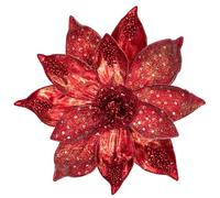 Hollyone 13.7'' Glitter Artificial Christmas Flowers, 3PCS Red Large Christmas flowers Fake Magnolia Flowers, Xmas Tree Decorations Faux Flowers for Garland, Front Door Wreath, Party Decor