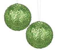 Hollyone 15CM Glittery Large Baubles, 2PCS Green Christmas Tree Decorations, Hanging Ornaments with Sequins, Giant Xmas Balls for Party, Wedding, Centerpiece, Tree Decor