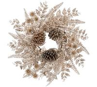Hollyone 16''/40cm Gold Dipped Christmas Wreath, Xmas Wreath for Front Door, Champagne Gold Christmas Door Wreath with Fern Leaves Pine Cones Berries, Artificial Wreath for Window, Table, Candle