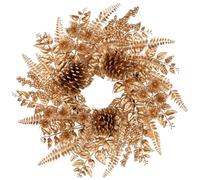 Hollyone 16''/40cm Gold Dipped Christmas Wreath, Xmas Wreath for Front Door, Gold Christmas Door Wreath with Fern Leaves Pine Cones Berries, Artificial Wreath for Window, Table, Candle, Wall