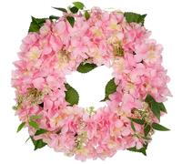 Hollyone 16'' Artificial Hydrangea Wreath - Pink Fake Flower Wreath, Faux Hydrangeas for Front Door, Floral Arrangements for Mantel, Kitchen, Farmhouse, Wall Decor