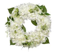Hollyone 16'' Artificial Hydrangea Wreath - White Fake Flower Wreath, Faux Hydrangeas for Front Door, Floral Arrangements for Mantel, Kitchen, Farmhouse, Wall Decor