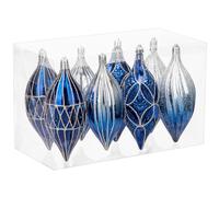 Hollyone 17x7 cm Large Christmas Baubles, 8PCS Ombre Blue Baubles for Christmas Tree Decorations, Giant Xmas Balls Teardrop Hanging Ornaments for Party Wedding Tree Decor