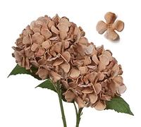 Hollyone 2 pcs Brown Hydrangea Artificial Flowers with 16.9'' Long Stem, Fake Flowers Dried Flowers, Artificial Hydrangea Plants for Kitchen, Home Decor, Party, Wedding Decorations