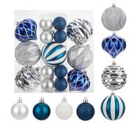 Hollyone 23PCS Large Christmas Bauble Set - 10CM 5CM Blue and Silver Xmas Balls for Tree Decorations - Shatterproof Ornaments for Wedding, Party, Wreath