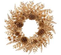 Hollyone 24''/60cm Gold Dipped Christmas Wreath, Xmas Wreath for Front Door, Gold Christmas Door Wreath with Fern Leaves Pine Cones Berries, Artificial Wreath for Window, Table, Candle, Wall