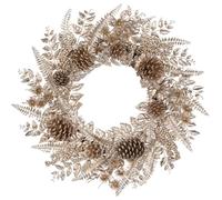 Hollyone 24''/60cm Gold Dipped Christmas Wreath, Xmas Wreath for Front Door, Gold Christmas Door Wreath with Fern Leaves Pine Cones Berries, Artificial Wreath for Window, Table, Candle