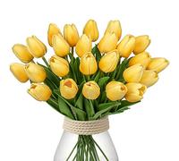 Hollyone 24PCS Tulips Artificial Flowers, Yellow Faux Tulips that look Real, Realistic Fake Flowers for Home Decor, Artificial Flowers for Crafts, Garden, Wedding, Party, Kitchen, Spring Decorations