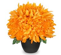 Hollyone 25CM Artificial Chrysanthemum Flowers in Pot, Orange Fake Silk Chrysanthemums, Faux Spider Mums with Black Pot for Home Decor, Living Room, Kichen, Dining Room, Table, Desk, Shelf, Grave