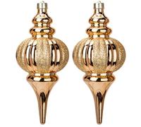 Hollyone 26x11cm Large Christmas Finial Bauble, 2PCS Bronze & Gold Xmas Ball for Christmas Tree Decorations, Glittery Stripe Baubles Giant Hanging Ornaments for Tree Decor, Wedding, Party, Wreath