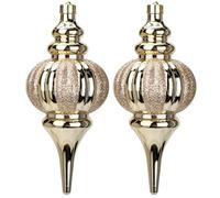 Hollyone 26x11cm Large Christmas Finial Bauble, 2PCS Champagne Gold Xmas Ball for Christmas Tree Decorations, Glittery Stripe Baubles Giant Hanging Ornaments for Tree Decor, Wedding, Party, Wreath