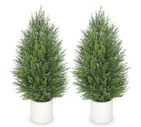Hollyone 2PCS Artificial Cypress Trees, 3FT Fake Topiary Trees with Detachable Trunks, Decorative Faux Topiaries for Indoor&Outdoor Home Decor Garden Balcony Patio Entryway (90CM)