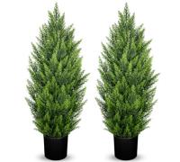 Hollyone 2PCS Artificial Cypress Trees, 3FT Fake Topiary Trees with Detachable Trunks, Decorative Faux Topiaries for Indoor&Outdoor Home Decor Garden Balcony Patio Entryway (90CM)