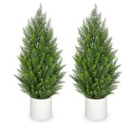 Hollyone 2PCS Artificial Cypress Trees, 3FT Fake Topiary Trees with Detachable Trunks, Decorative Faux Topiaries for Indoor&Outdoor Home Decor Garden Balcony Patio Entryway (90CM)