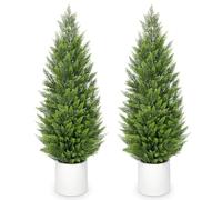 Hollyone 2PCS Artificial Cypress Trees, 4FT Fake Topiary Trees with Detachable Trunks, Decorative Faux Topiaries for Indoor&Outdoor Home Decor Garden Balcony Patio Entryway (120CM)