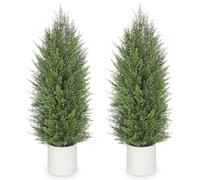 Hollyone 2PCS Artificial Cypress Trees, 4FT Fake Topiary Trees with Detachable Trunks, Decorative Faux Topiaries for Indoor&Outdoor Home Decor Garden Balcony Patio Entryway (120CM)