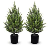 Hollyone 2PCS Artificial Cypress Trees in Black Pots, 2FT Fake Topiary Trees for Living Room, Decorative Faux Topiaries for Indoor&Outdoor Home Decor Garden Balcony Patio Entryway (60CM)