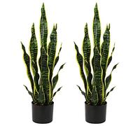Hollyone 2PCS Large Artificial Snake Plants, 26'' Fake Sansevieria Decorative Faux Plants Indoors&Outdoors, Home Decor, Living Room, Balcony, Bathroom, Garden, Front Door, Office Decorations