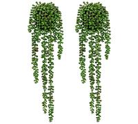 Hollyone 2pcs Small Artificial Hanging Plants Decorative Succulents, Fake Potted Plants Faux Trailing Plant Greenery Indoor Outdoor for Home, Garden, Living Room, Bedroom, Wall Decorations