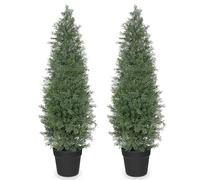 Hollyone 2PCS UV Resistant Artificial Cypress Trees, 3FT Fake Topiary Trees with Detachable Trunks, Decorative Faux Topiaries for Indoor&Outdoor Home Decor Garden Balcony Patio Entryway (90CM)