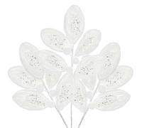 Hollyone 3 pcs Christmas Bay Leaves Plush Xmas Foliages, 54cm White Fluffy Christmas Tree Decorations, Artificial Leaves Stem Xmas Ornaments for New Year, Wedding, Flower Arrangement