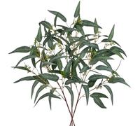 Hollyone 3 pcs Green Artificial Eucalyptus Leaves, Fake Eucalyptus Leaf Branches with Seeds, Faux Eucalyptus Bundles with Long Stems for Party, Festival, Wedding, Spring Home Decor, DIY