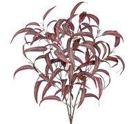 Hollyone 3 pcs Red Artificial Eucalyptus Leaves, Fake Eucalyptus Leaf Branches for Spring Decorations, Faux Eucalyptus Bundles with Long Stems for Party, Festival, Wedding, Home Decor, DIY