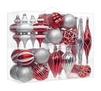 Hollyone 32 Pcs Christmas Bauble Set for Tree Decorations, Red & Green Xmas Balls, 8cm / 16cm / 23cm Assorted Sizes Christmas Balls, Shatterproof Hanging Ornaments for Party, Holiday, New Year Decor