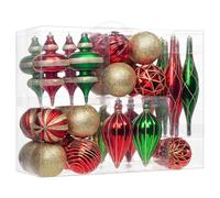 Hollyone 32 Pcs Christmas Bauble Set for Tree Decorations, Red & Green Xmas Balls, 8cm / 16cm / 23cm Assorted Sizes Christmas Balls, Shatterproof Hanging Ornaments for Party, Holiday, New Year Decor