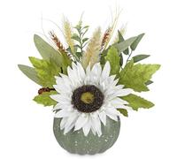 Hollyone 35CM Autumn Decorations, White Green Pumpkin Floral Arrangement, 12.9'' Artificial Pumpkin Centerpiece for Living Room, Dining Table, Garden, Wedding, Thanksgiving, Harvest Decorations