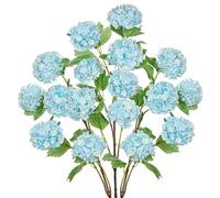 Hollyone 3PCS Hydrangea Artificial Flowers 18PCS Fake Flower Heads, Blue Silk Flowers Faux Flowers with Long Stems, Decorative Hydrangeas for Home Decor, Wedding, Living Room, Kitchen, Tall Vase