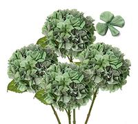 Hollyone 4 pcs Green Hydrangea Artificial Flowers with 16.9'' Long Stem, Fake Flowers Dried Flowers, Artificial Hydrangea Plants for Kitchen, Home Decor, Party, Wedding Decorations