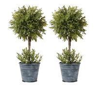 Hollyone 40CM Artificial Plant Fake Topiary Ball Tree, Faux Box Tree in Rustic Iron Pot, Artificial Dome Ball Indoor Outdoor for Table, Windowsill, Desk, Shelf Decorations