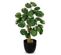 Hollyone 45CM Variegated Artificial Plant Fake Money Tree Indoor, Faux Greenery Decorative Artificial Plant in Black Pot for Home Decor, Office, Living Room, Kitchen, Bedroom, Bathroom Decorations