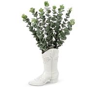 Hollyone 46CM Artificial Eucalyptus Leaves in Ceramic Boot Vase, 18’’ Fake Eucalyptus Stems for Home Decor, Decorative Artificial Plants for Living Room, Bathroom, Balcony, Garden Decorations
