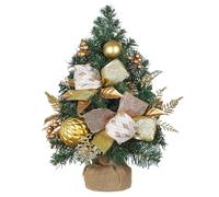 Hollyone 48CM Small Christmas Tree for Table, Xmas Artificial Potted Plant with Ribbons, Christmas Baubles, Glittery Leaves, Gold Ornaments for Home Decor, Living Room, Centerpiece