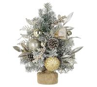 Hollyone 48CM Small Christmas Tree for Table, Xmas Artificial Potted Plant with Ribbons, Christmas Baubles, Glittery Leaves, Champagne Gold Ornaments for Home Decor, Living Room, Centerpiece