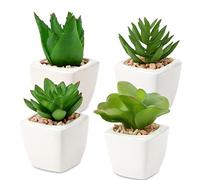 Hollyone 4PCS Small Fake Succulent Plants, Artificial Succulent in White Ceramic Pot, Decorative Faux Plants Office Desk Accessories, Greenery for Home Decor, Bathroom, Bedroom, Table Decorations