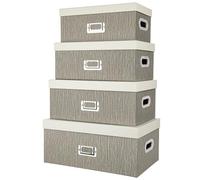 Hollyone 4PCS Storage Boxes with Lids, Cardboard Containers with Handle Holes, Rectangle Wardrobe Boxes, Set of 4 Nesting Assorted Sizes Packaging Boxes for Toys, Cloth, Home Organization